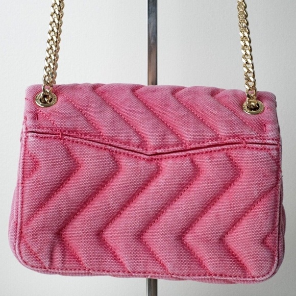 Sandro Yza Quilted Canvas Shoulder Bag Pink - Picture 6 of 13